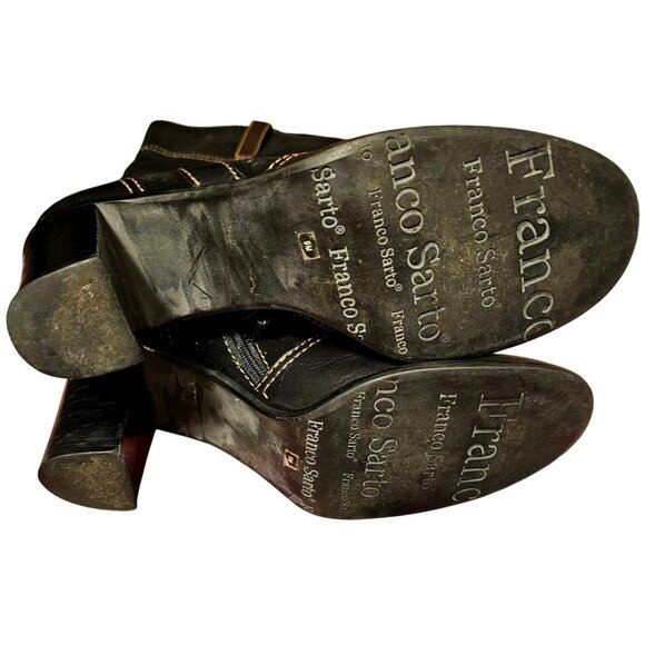 Franco Sarto Black Leather Suede Women's Mid-Calf Boots With Brown Stitching 9M - Picture 7 of 9